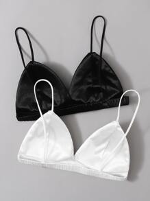 2 Packs Satin Triangle Bra Set Lingerie - Black and White - View 2