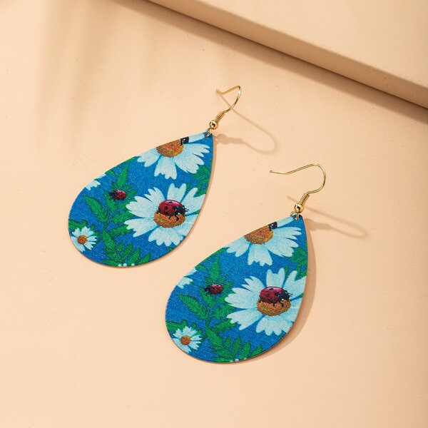

Flower Pattern Water Drop Earrings, Multicolor