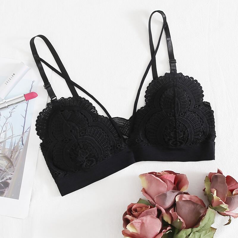 

Floral Lace Harness Bra, Black