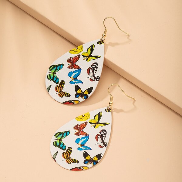 

Butterfly Pattern Water Drop Earrings, Multicolor