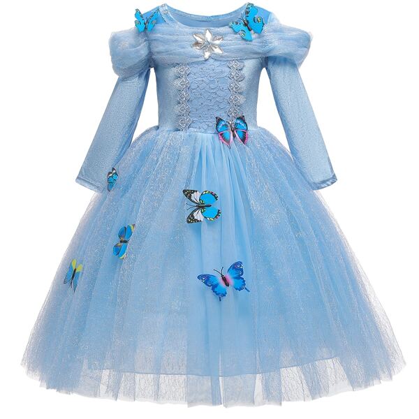 

Girls 3D Butterfly Lace Panel Tutu Dress, Baby blue