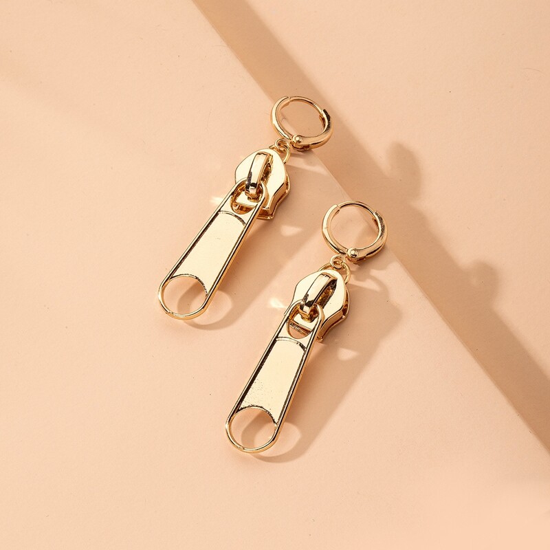 

Zipper Drop Earrings, Gold