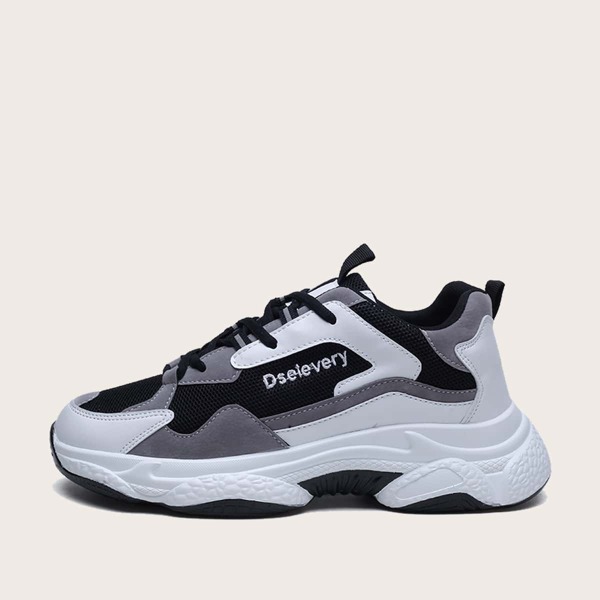 

Men Letter Embroidered Chunky Sneakers, Black and white