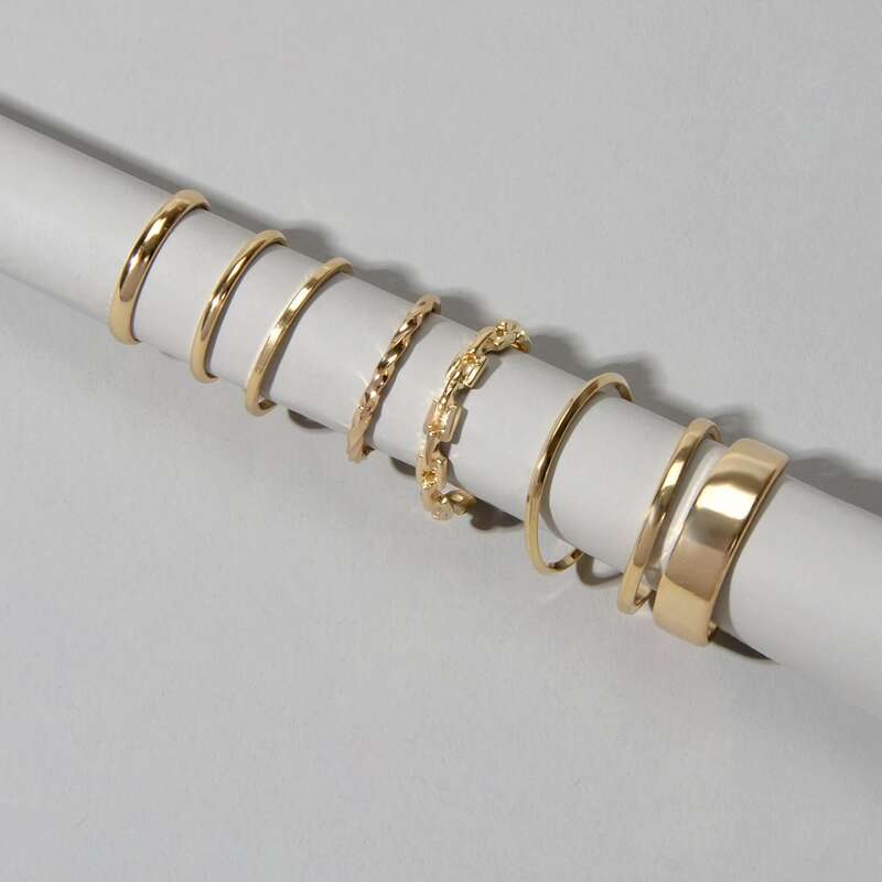 

7pcs Metal Round Ring, Gold