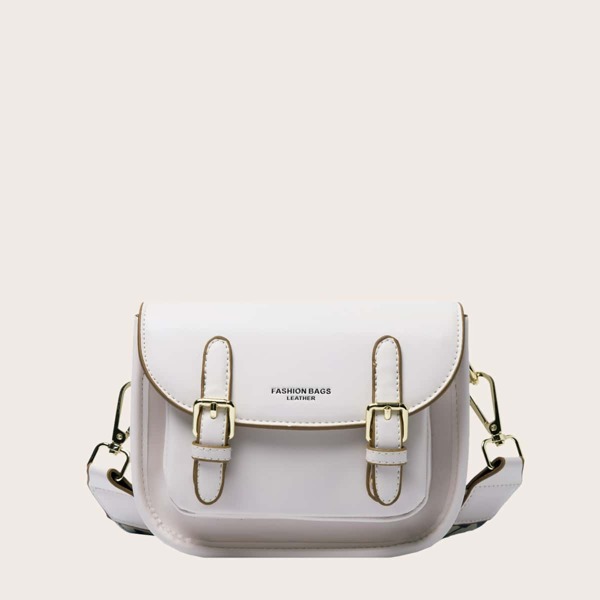 

Buckle Decor Flap Crossbody Bag, Beige