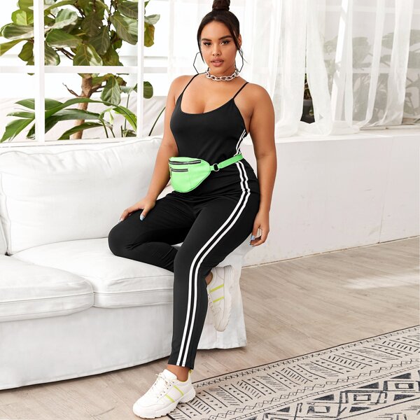 

Plus Side Stripe Cami Jumpsuit Without Fanny Pack, Black