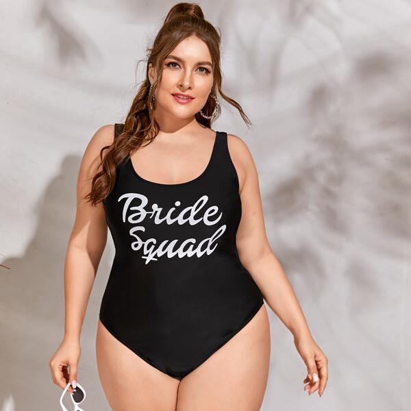 

Plus Letter Graphic One Piece Swimsuit, Black