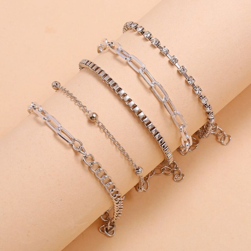 

5pcs Rhinestone Decor Bracelet, Silver