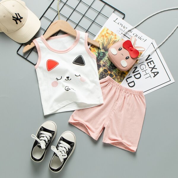 

Toddler Girls Cartoon Graphic Ringer Tank Top & Shorts, Multicolor