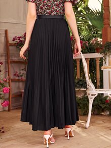 Modelyn Accordion Pleat Belted Maxi Skirt - Black - View 2