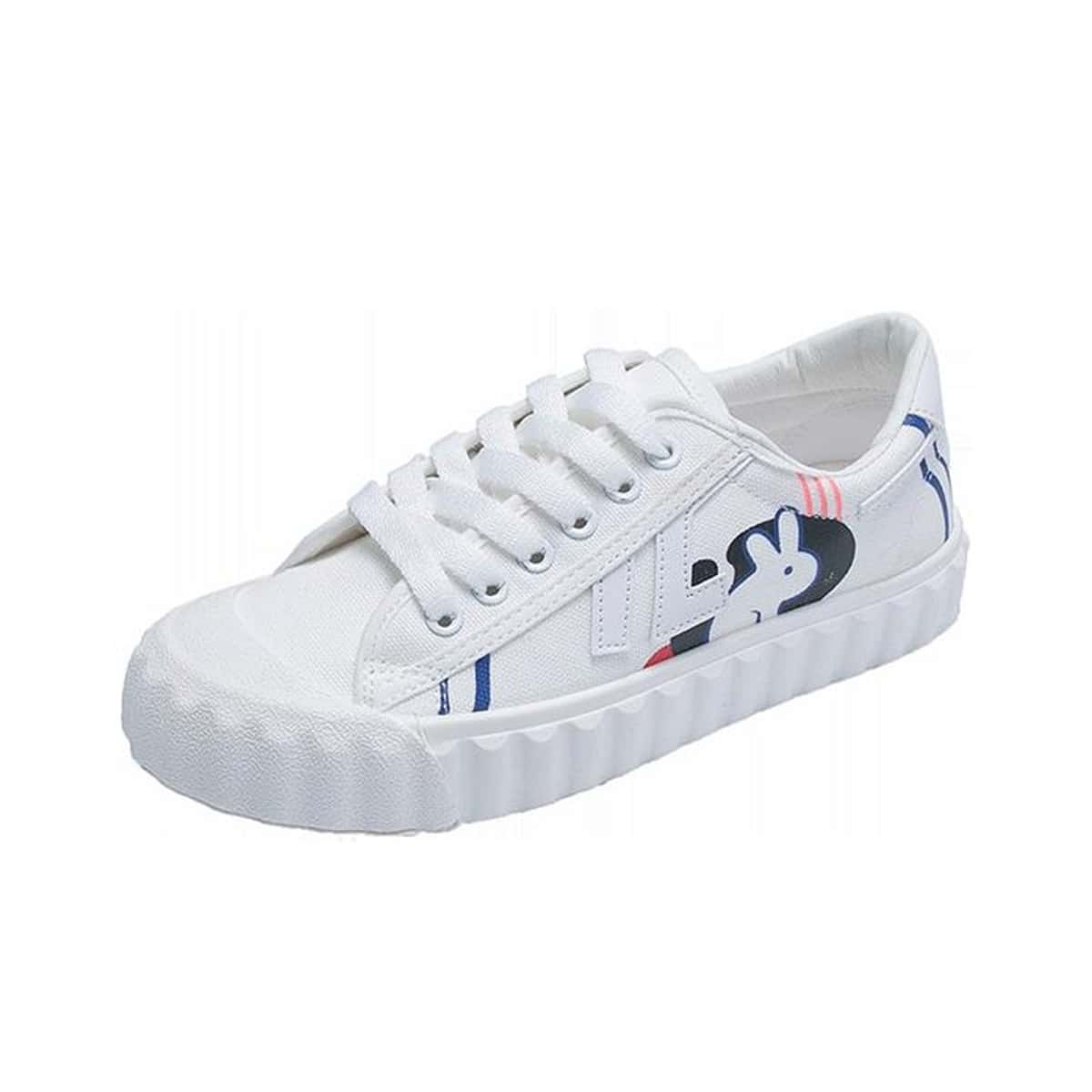 

Cartoon Lace-up Sneakers, White
