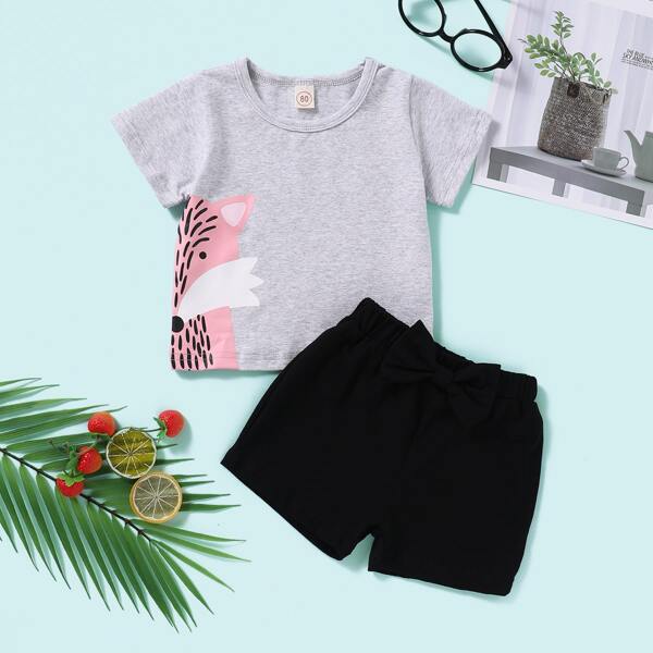 

Baby Girl Cartoon Graphic Tee & Shorts, Multicolor