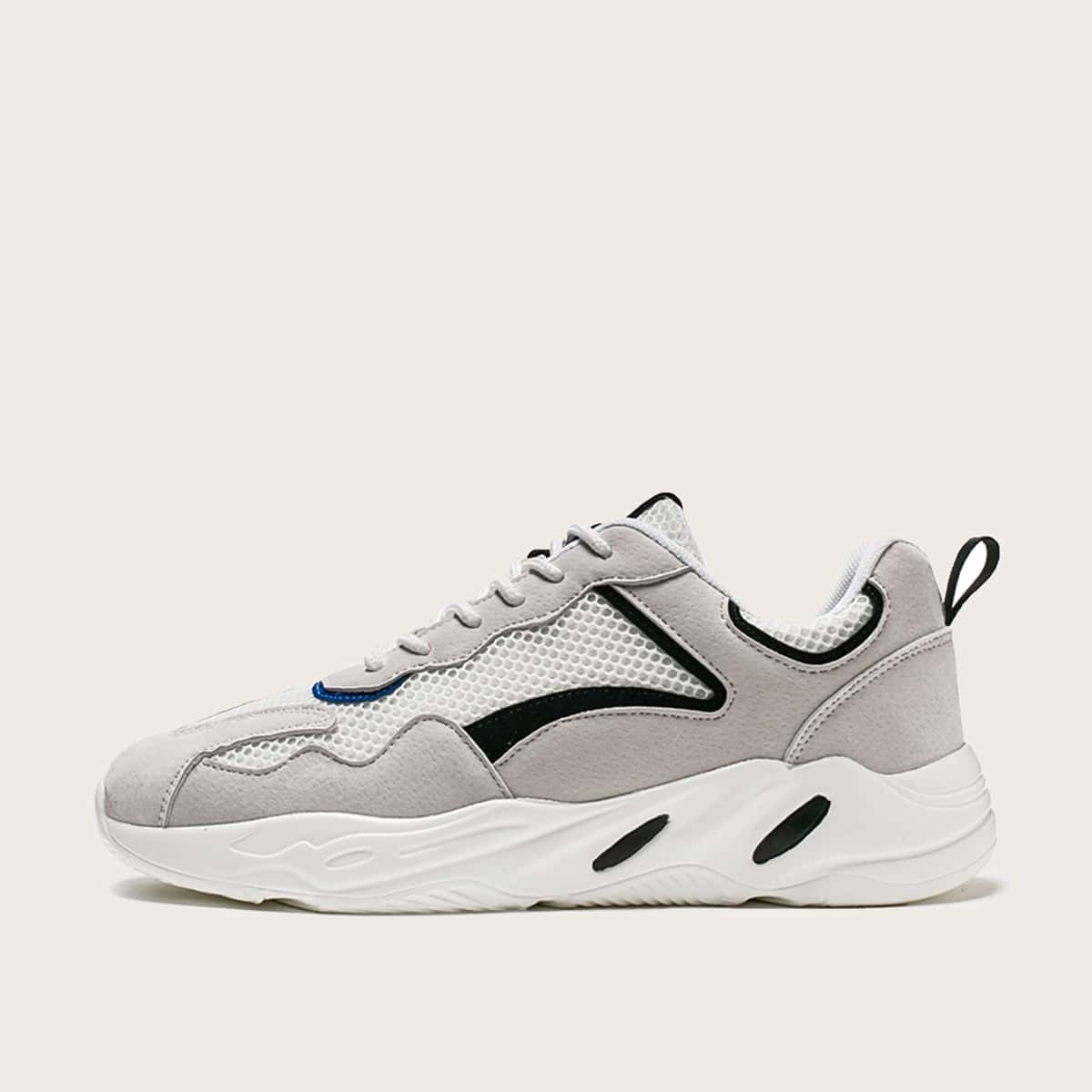 

Guys Mesh Panel Low Top Chunky Sneakers, Grey