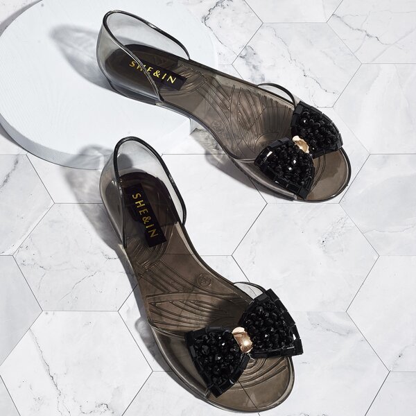

Bow Decor Two Part Clear Sandals, Black
