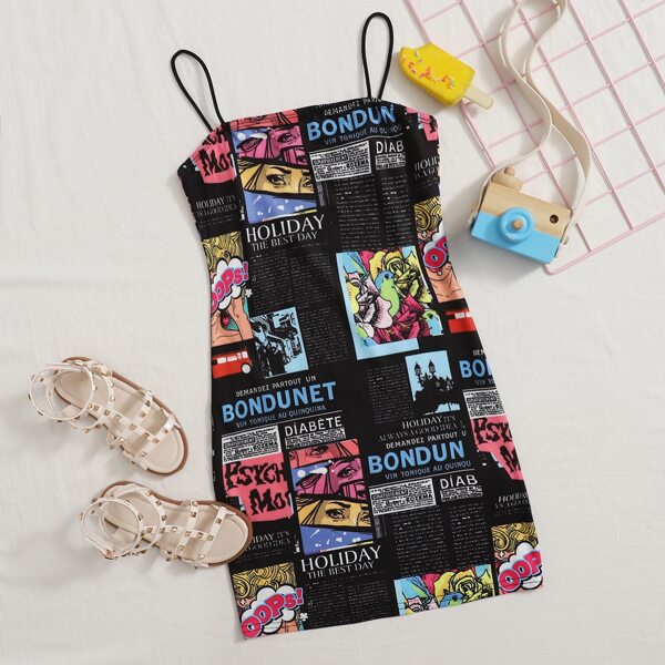 

Girls Pop Art Print Dress, Black