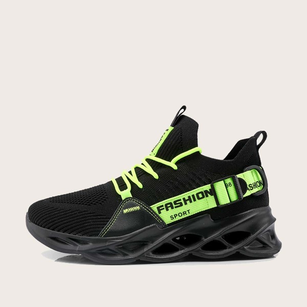 

Letter Graphic Knit Chunky Sneakers, Black
