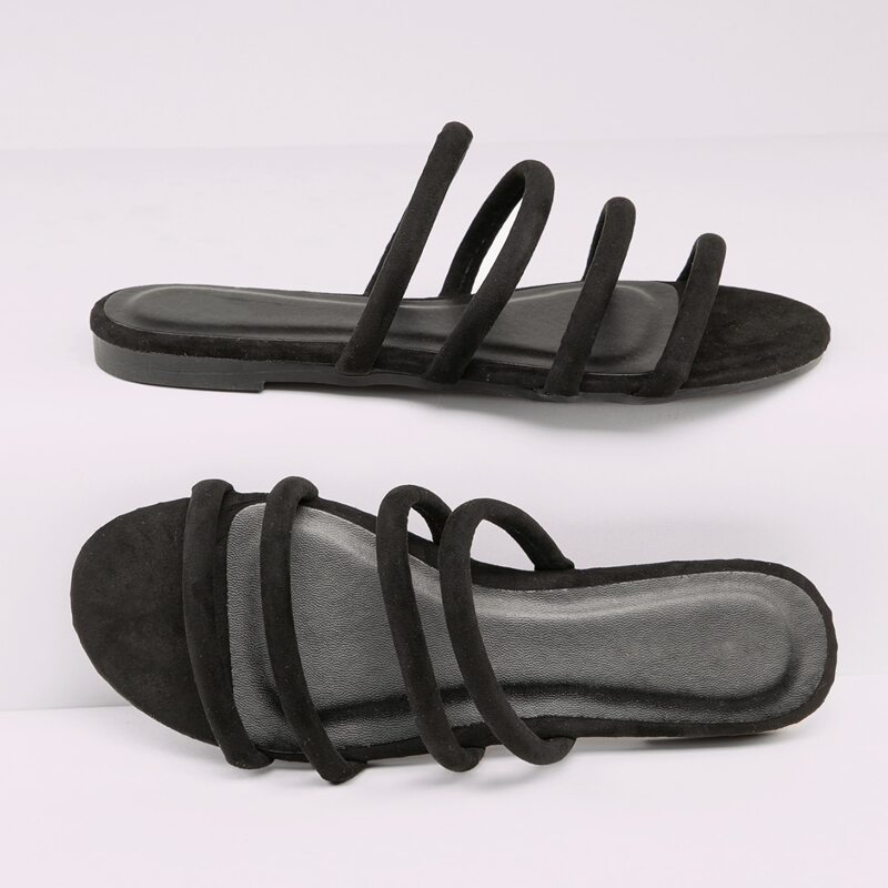 

Open Toe Strappy Slip On Slide Sandals, Black