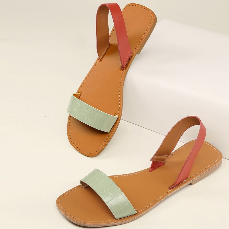 

Croc Detail Band Open Toe Slingback Sandals, Olive green