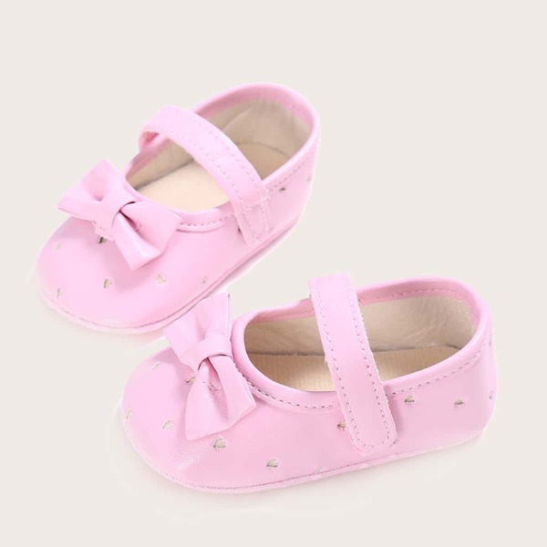 

Baby Girl Bow Decor Heart Graphic Flats, Pink