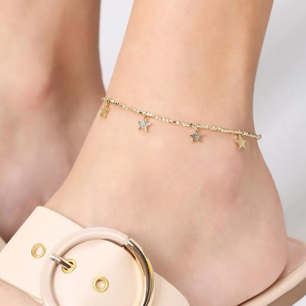 

Star Detail Mini Beaded Anklet, Gold