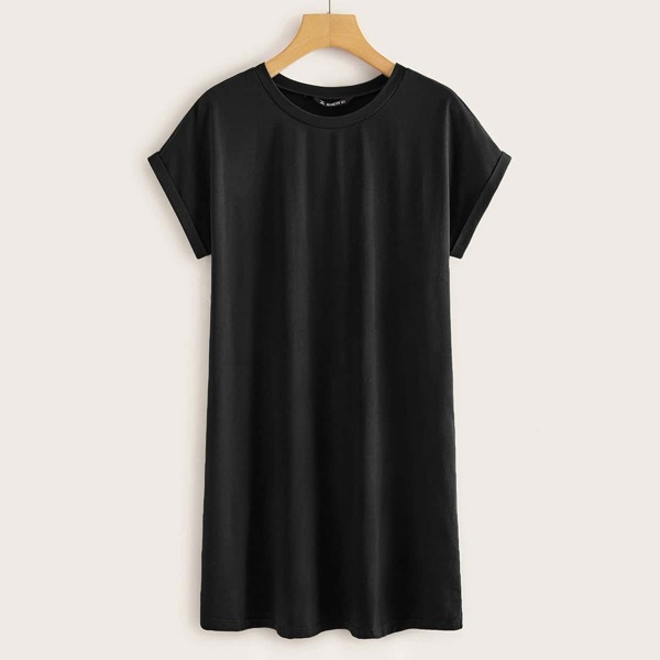 

Plus Rolled Cuff Tee Dress, Black