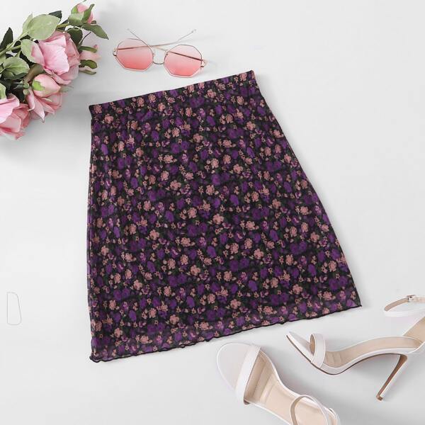 

Сетчатая юбка с цветочным принтом, Многоцветный