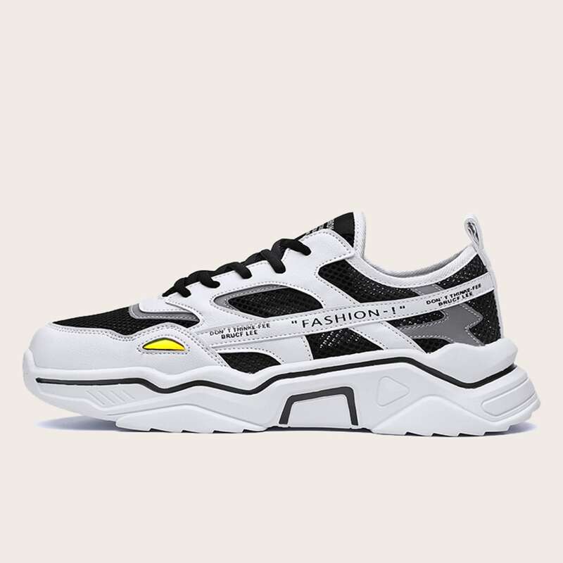 

Guys Letter Graphic Mesh Panel Sneakers, Black and white