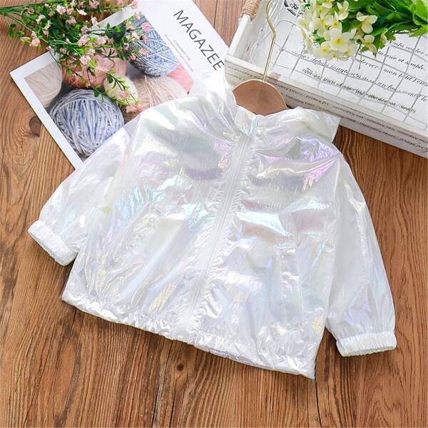 

Toddler Girls Holographic Hooded Sunproof Jacket, White