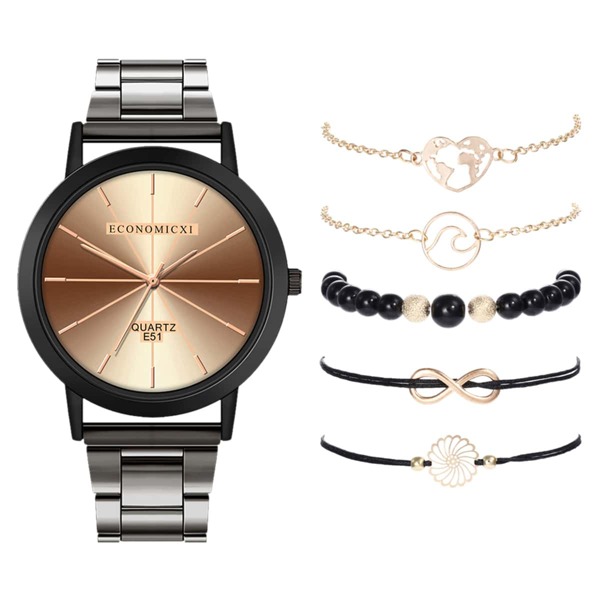 

1pc Rhinestone Decor Watch & 5pcs Bracelet