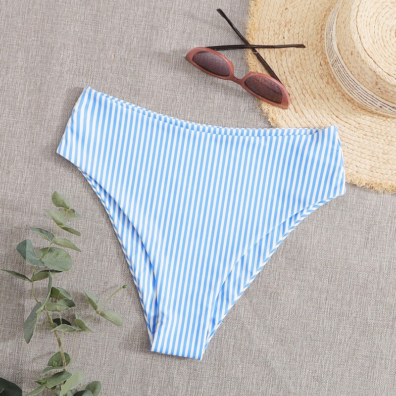 

Striped High Waisted Bikini Panty, Pastel blue and white