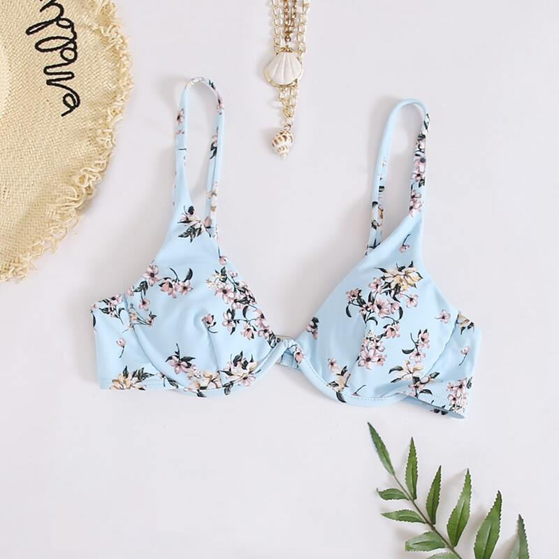 

Floral Print Underwire Cami Bikini Top, Pastel baby blue