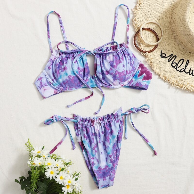 

Tie Dye Underwire Tie Side Bikini Swimsuit, Multicolor