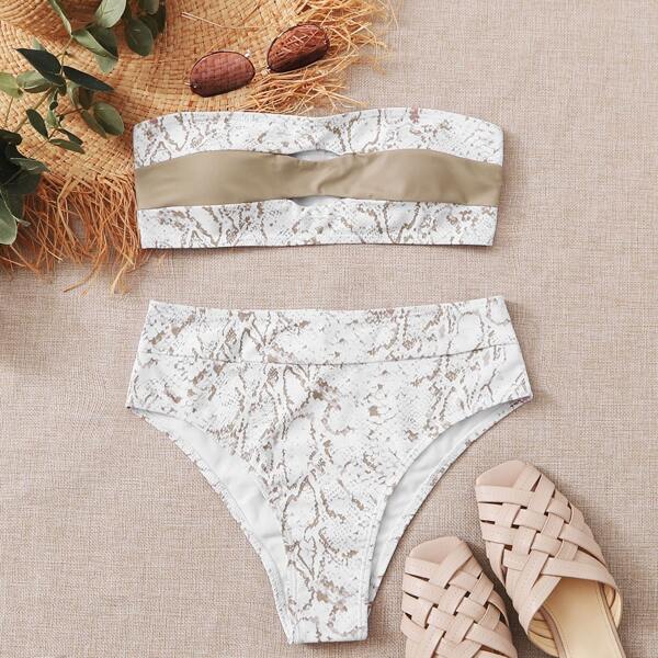 

Snakeskin Cut-out Bikini Swimsuit, Multicolor