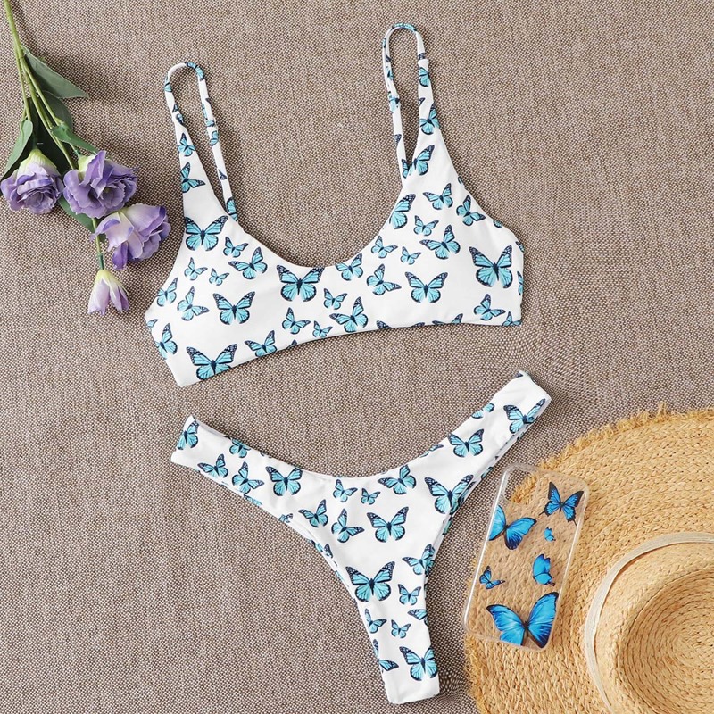 

Butterfly Print Bikini Swimsuit, Multicolor