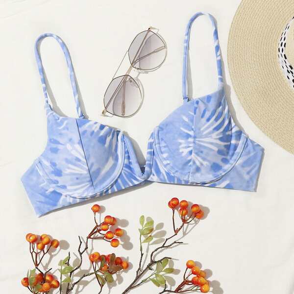 

Tie Dye V Wired Underwire Bikini Top, Pastel baby blue
