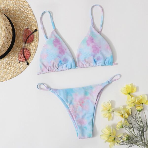 

Tie Dye Triangle Thong Bikini Swimsuit, Multicolor