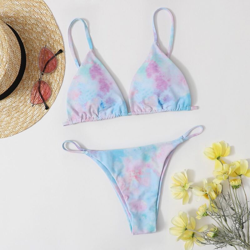 

Tie Dye Triangle Thong Bikini Swimsuit, Multicolor