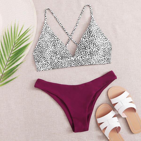 

Dalmatian V Neck Bikini Swimsuit, Multicolor