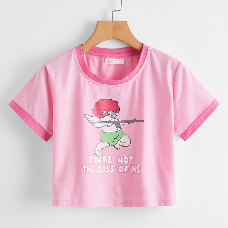 

Angel Graphic Pink Ringer Tee