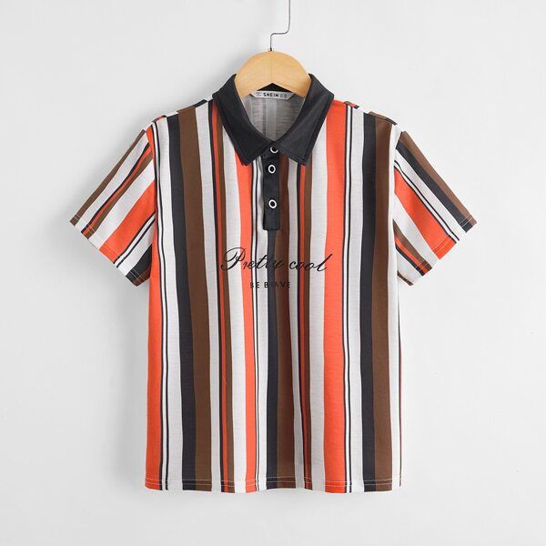 

Boys Letter Graphic Striped Polo Shirt, Multicolor