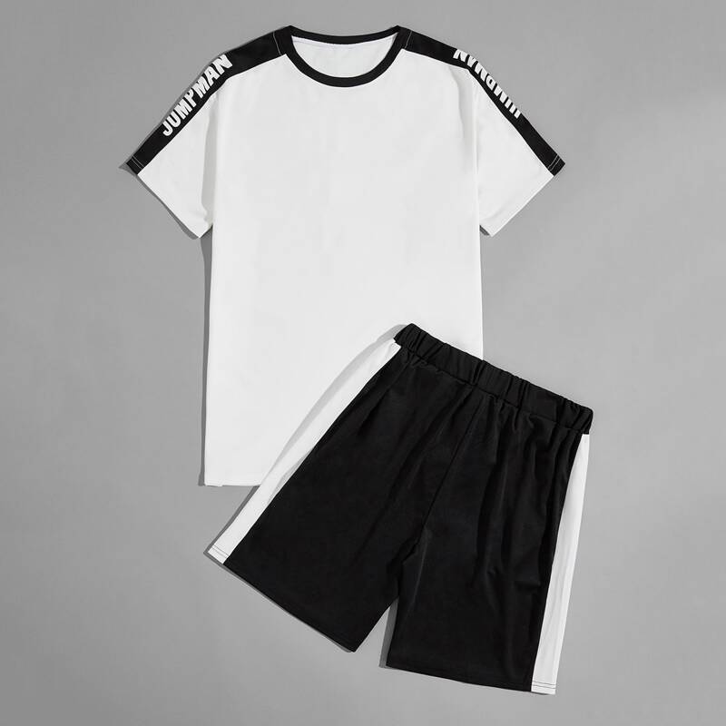 

Guys Letter Graphic Tee With Track Shorts, Black and white