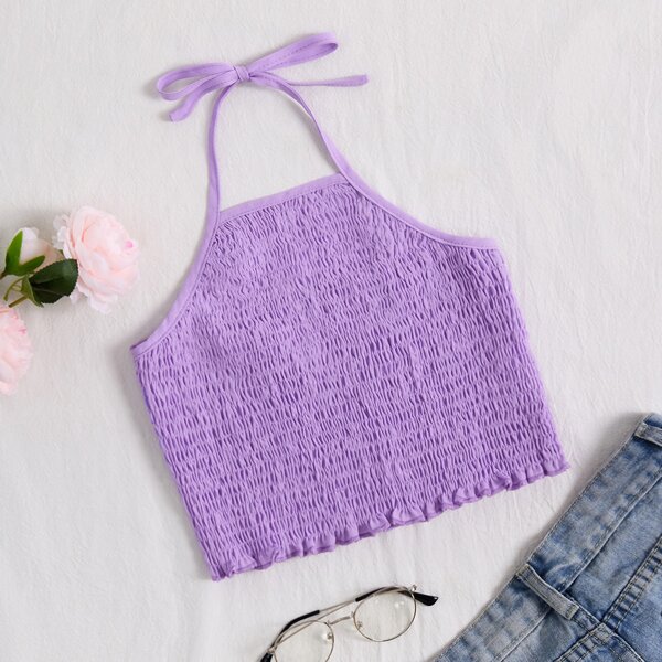 

Knot Back Shirred Halter Top, Lilac purple