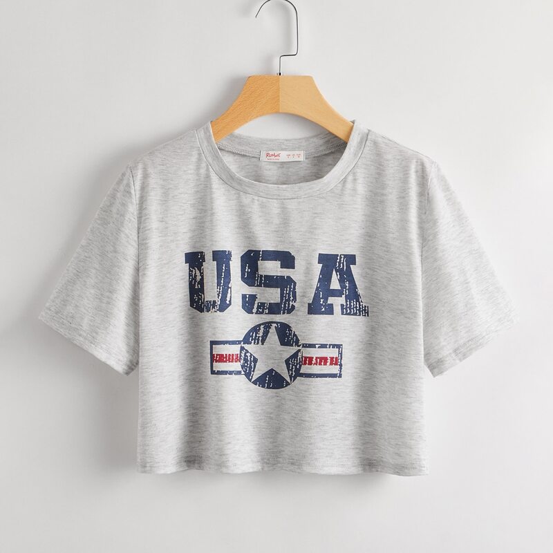 

Letter Graphic Crop Boxy Tee, Light grey