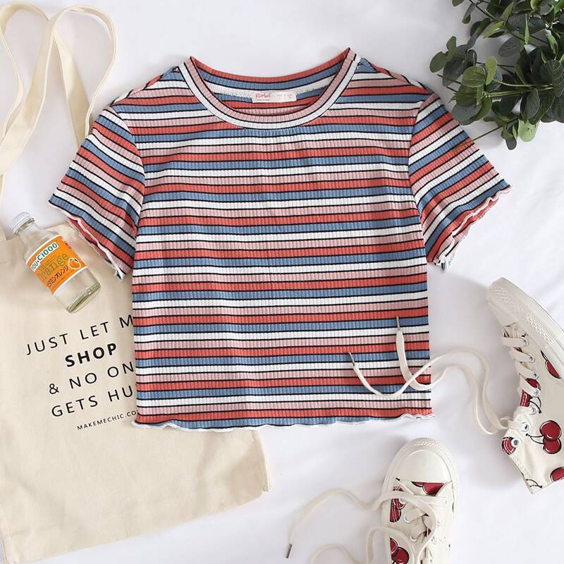 

Striped Lettuce Trim Tee, Multicolor