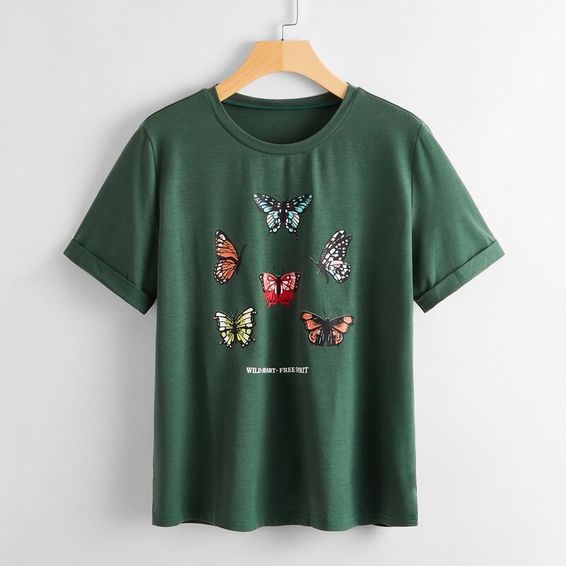 

Butterfly Print Tee, Dark green