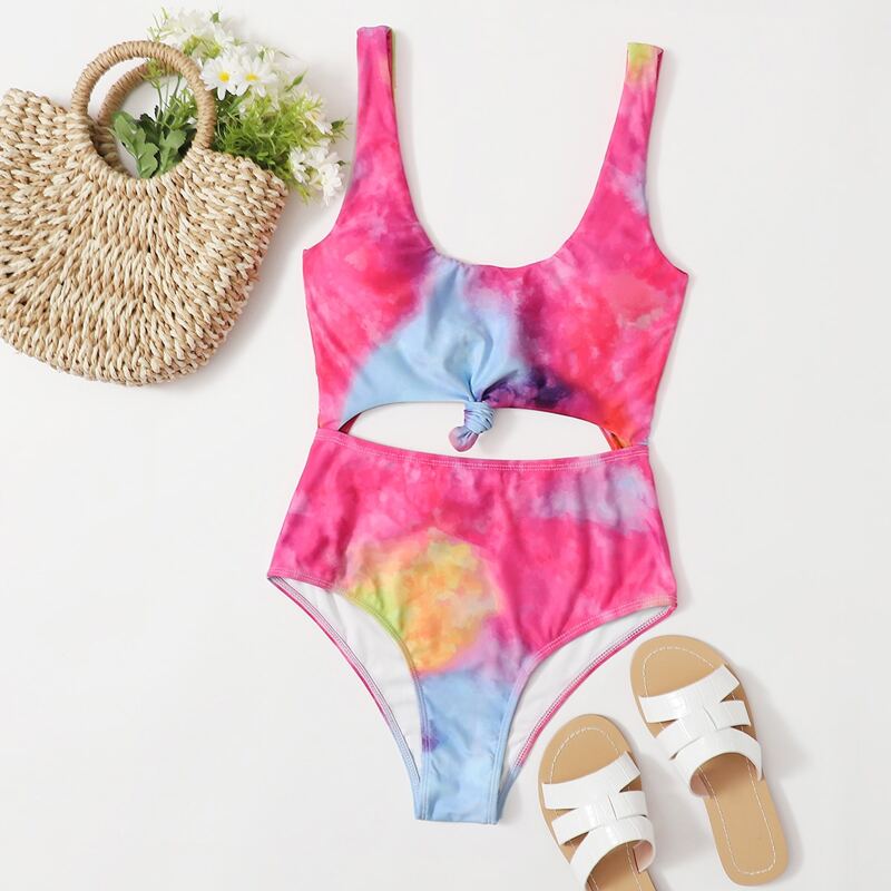 

Tie Dye Cut Out Tank One Piece Swimsuit, Multicolor