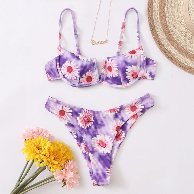 

Sunflower Tie Dye Underwire Bikini Swimsuit, Multicolor