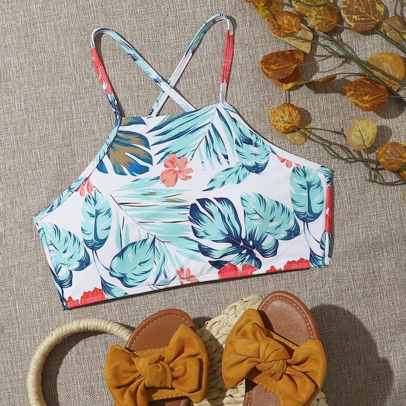 

Tropical Lace-up Back Cami Bikini Top, Multicolor
