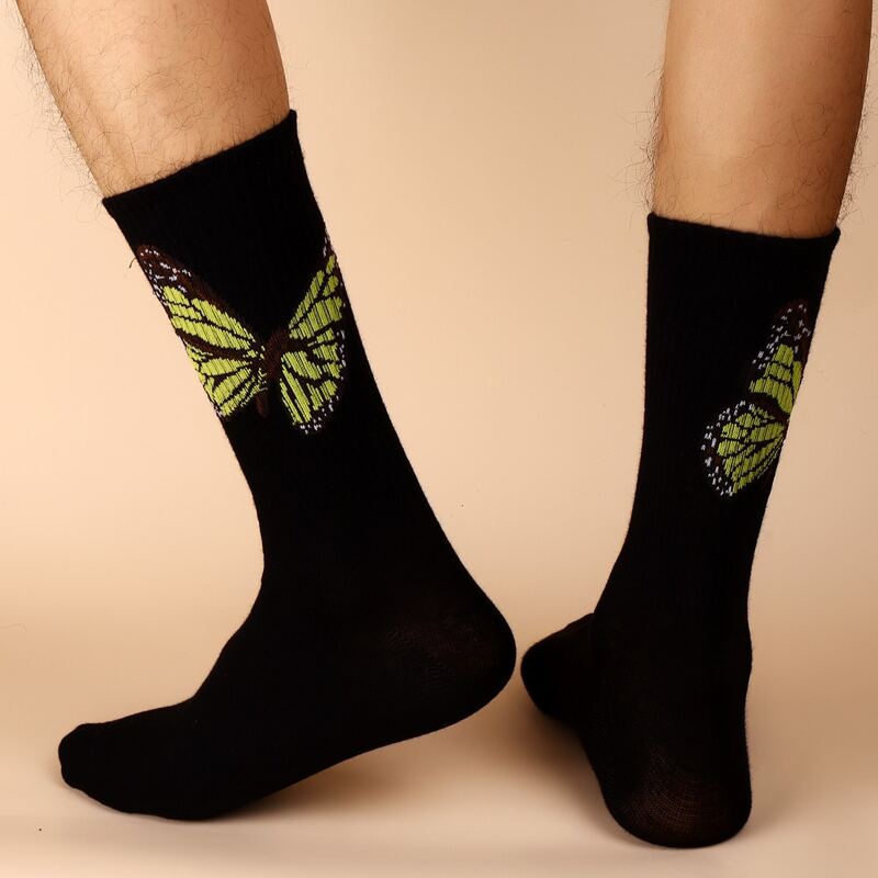 

Guys Butterfly Pattern Socks, Black