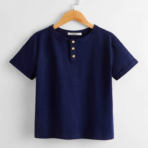 

Boys Buttoned Half Placket Top, Navy blue